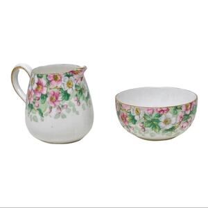 Stafford Porcelain Creamer & Sugar Bowl Floral and Gold Mini
